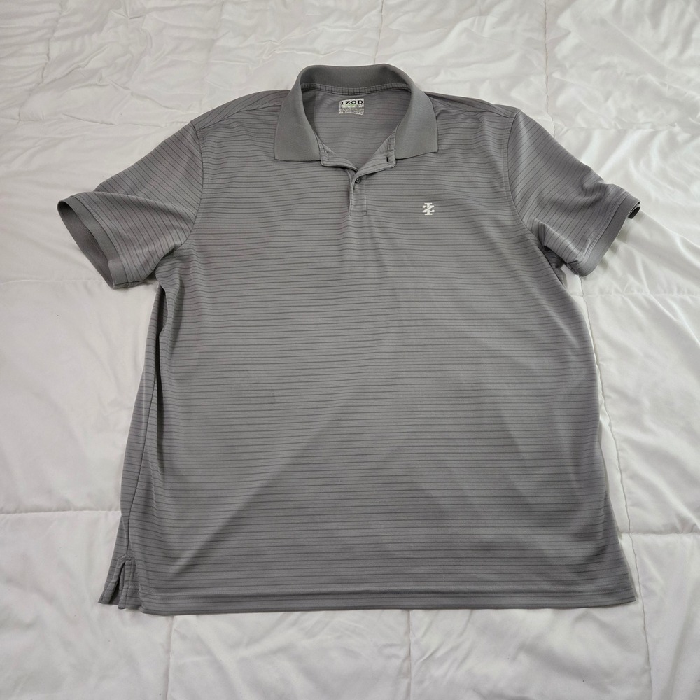 Izod Golf Mens XL Grey Striped Performance Short Sleeve Polo Shirt